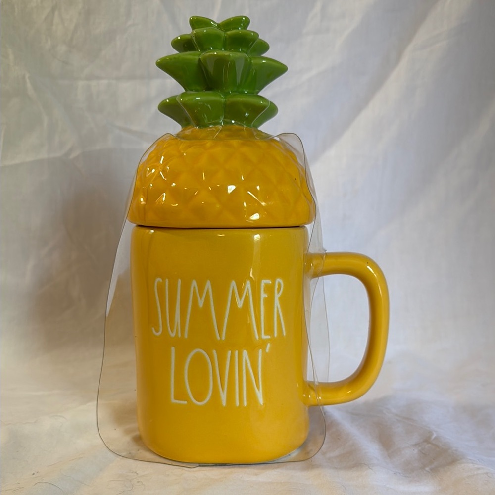 Rae Dunn Yellow Pineapple Mug with Green Lid